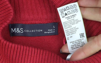 Marks and Spencer Women's Red Roll Neck Acrylic Jumper L