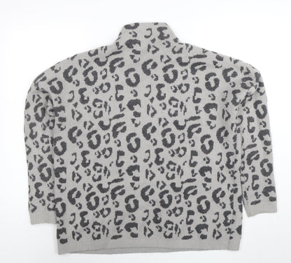 Garoche Women's Grey Leopard Knit High Neck Pullover Jumper M
