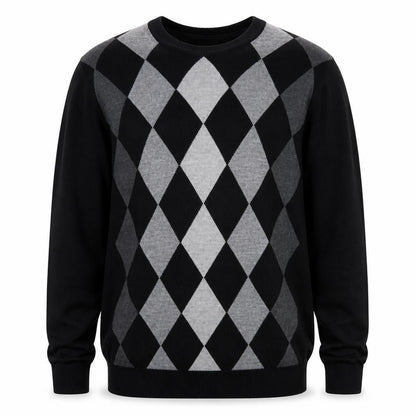 Dockers Men's Black Argyle Pullover Jumper L Crew Neck Knit