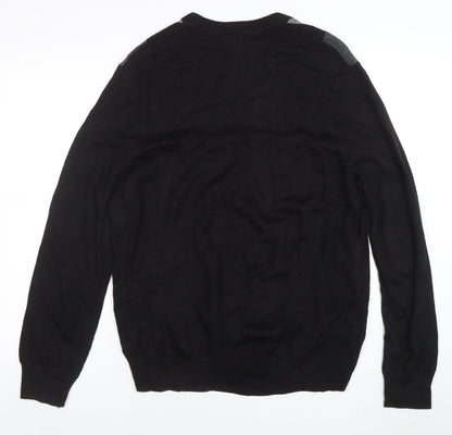 Dockers Men's Black Argyle Pullover Jumper L Crew Neck Knit