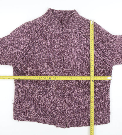 Marks and Spencer Womens Purple Chunky Knit Wool Blend Mock Neck Jumper Size 12