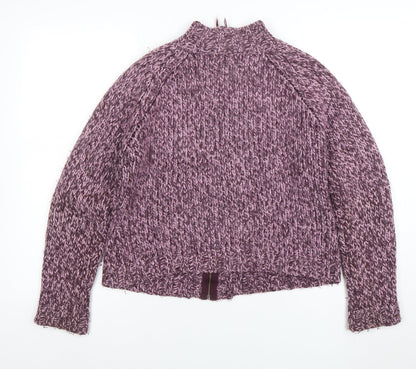 Marks and Spencer Womens Purple Chunky Knit Wool Blend Mock Neck Jumper Size 12