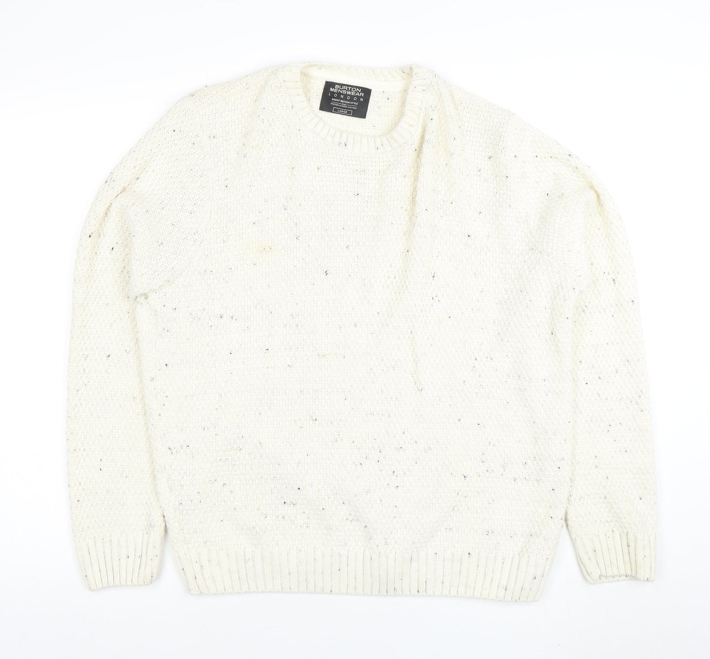 Burton Menswear London Men's Ivory Wool Blend Chunky Knit Jumper Large