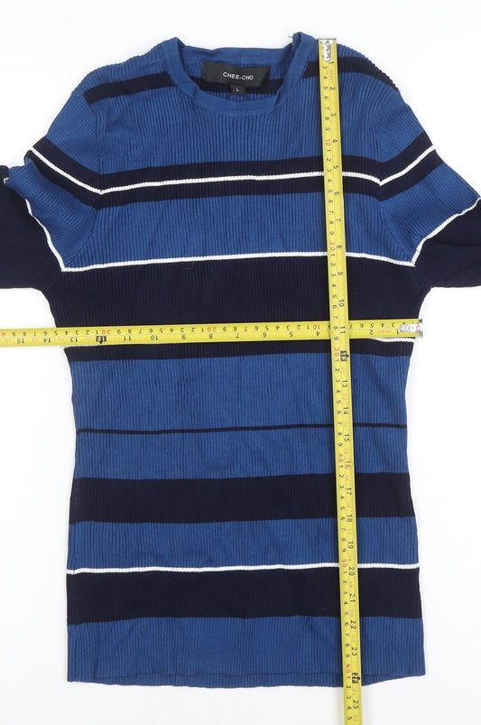 Womens UK Size L CHEE-CHO Blue Basic T-Shirt