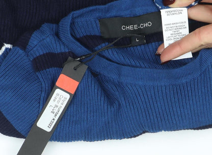 Womens UK Size L CHEE-CHO Blue Basic T-Shirt