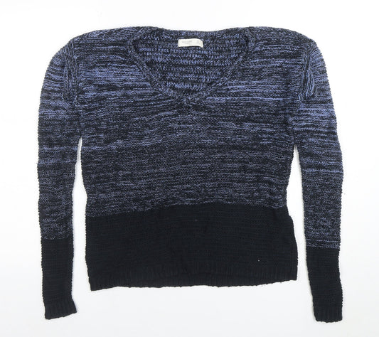 Gilly Hicks Women's Blue V-Neck Chunky Knit Jumper Size XS