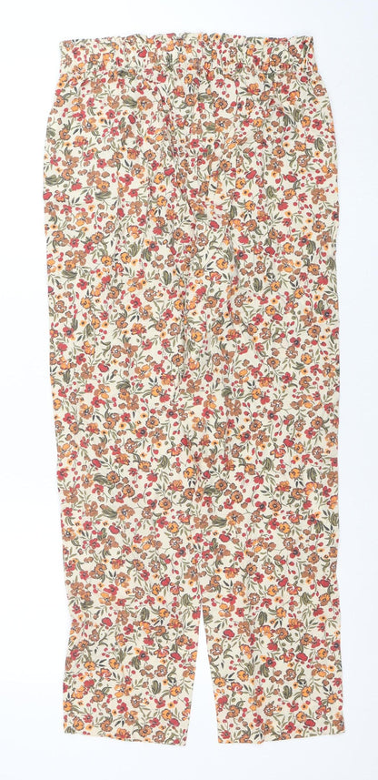 b.young Womens Beige Floral Cotton Straight Trousers Size 8