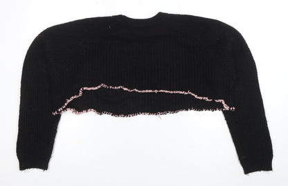 Brave Soul Women's Black Beaded Butterfly Chunky Knit Jumper Size 14