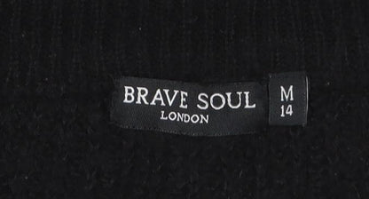 Brave Soul Women's Black Beaded Butterfly Chunky Knit Jumper Size 14