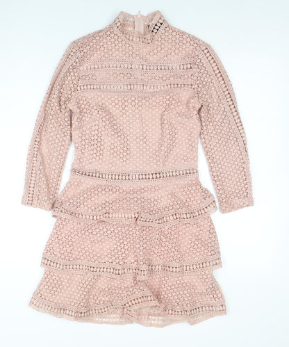 PrettyLittleThing Women's Pink Lace Fit & Flare Dress Size 8