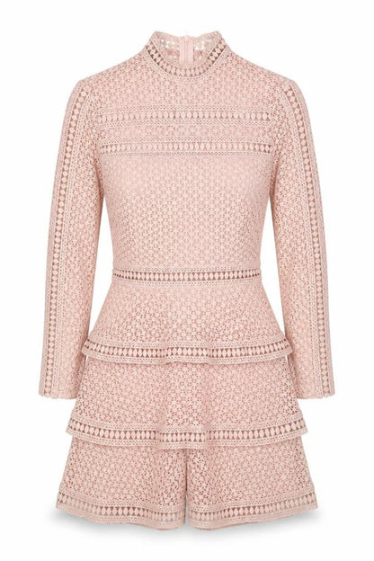 PrettyLittleThing Women's Pink Lace Fit & Flare Dress Size 8