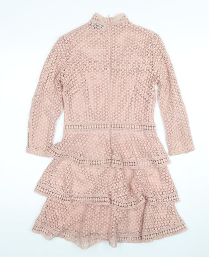 PrettyLittleThing Women's Pink Lace Fit & Flare Dress Size 8