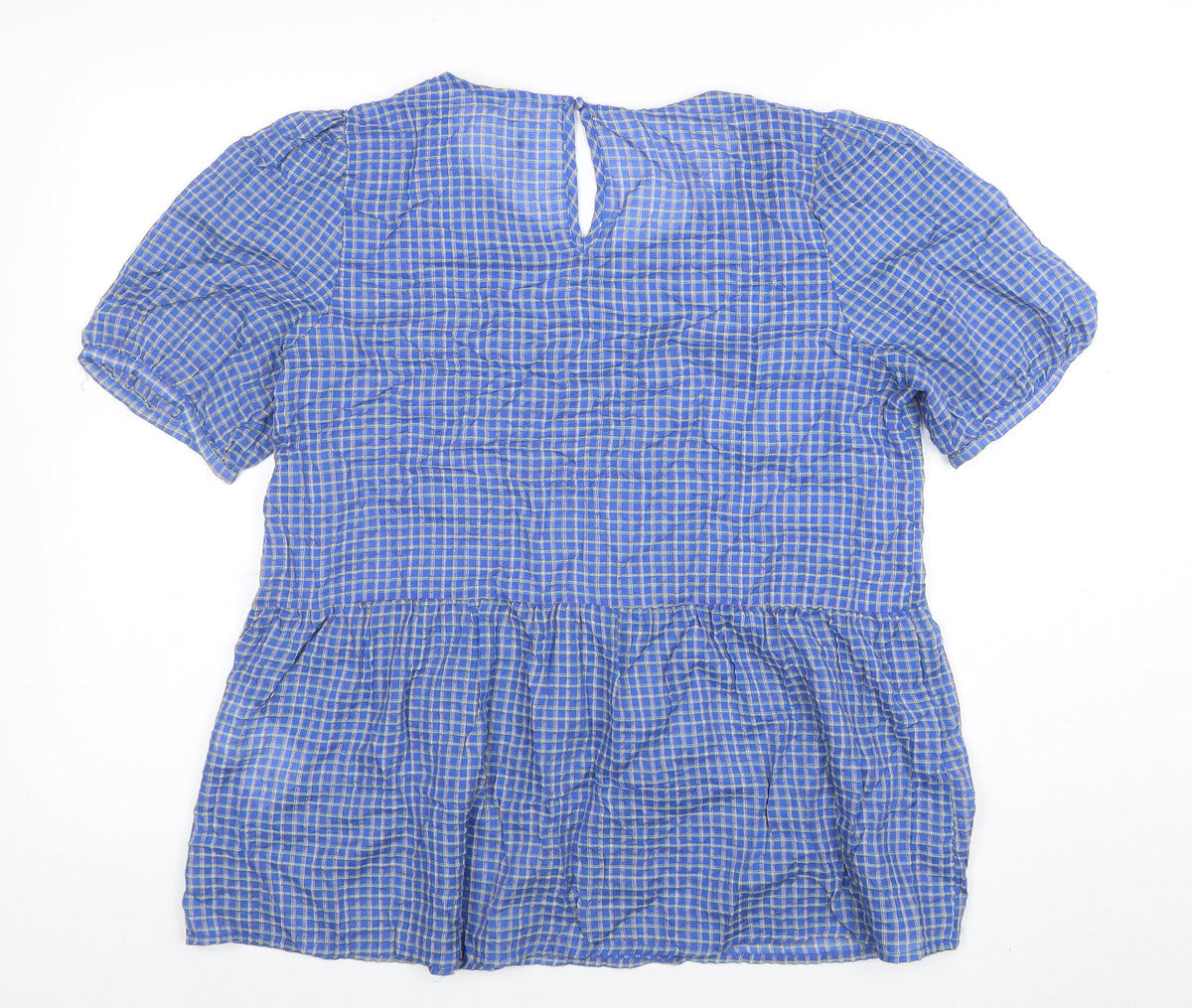 Object Women's Blue Check Puff Sleeve Tunic Blouse Size M