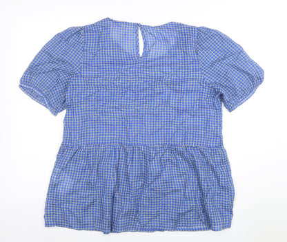 Object Women's Blue Check Puff Sleeve Tunic Blouse Size M
