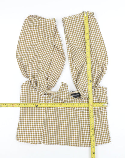 PrettyLittleThing Women’s Brown Check Cropped Blouse UK 10