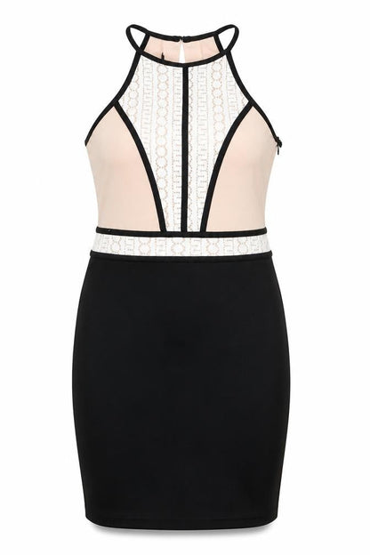 Parisian Women Black Beige Lace Bodycon Dress Size 8 Sleeveless