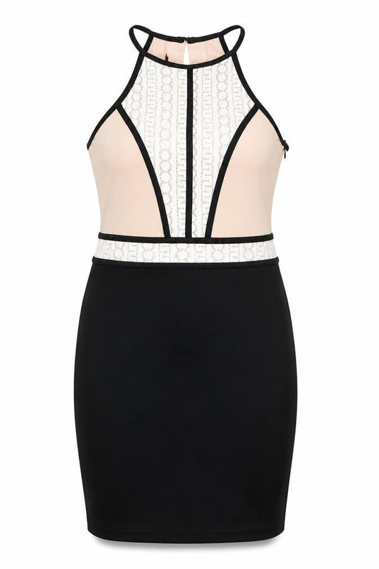 Parisian Women Black Beige Lace Bodycon Dress Size 8 Sleeveless