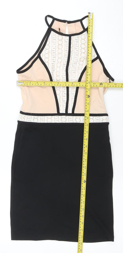 Parisian Women Black Beige Lace Bodycon Dress Size 8 Sleeveless