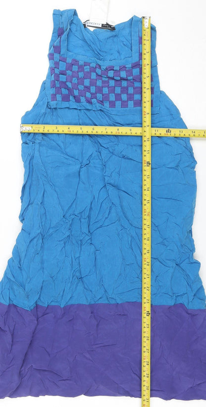 Sportmax Code Women Blue Colourblock Silk Shift Dress Size 10
