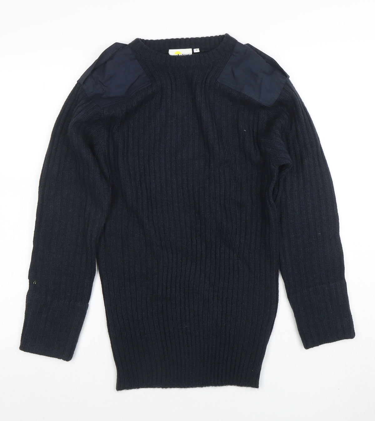 Weird Fish Men's Blue Ribbed Knit Pullover Jumper Size S