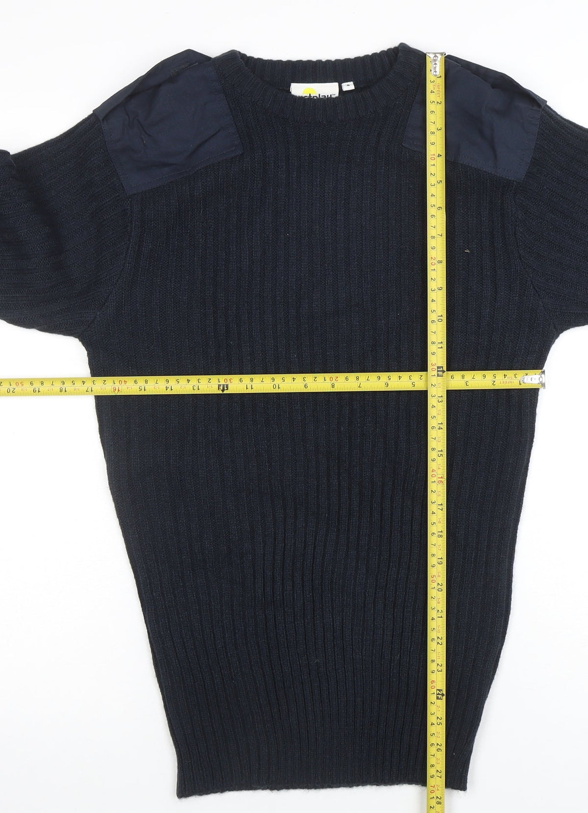 Weird Fish Men's Blue Ribbed Knit Pullover Jumper Size S