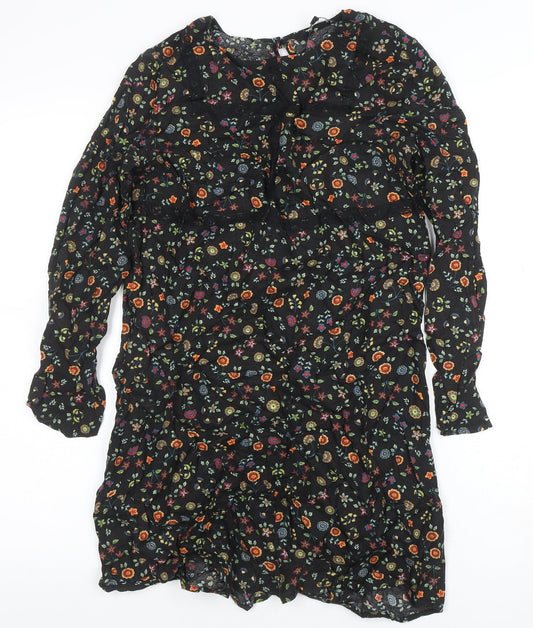 Peacocks Women's Black Floral A-Line Short Dress Size 10
