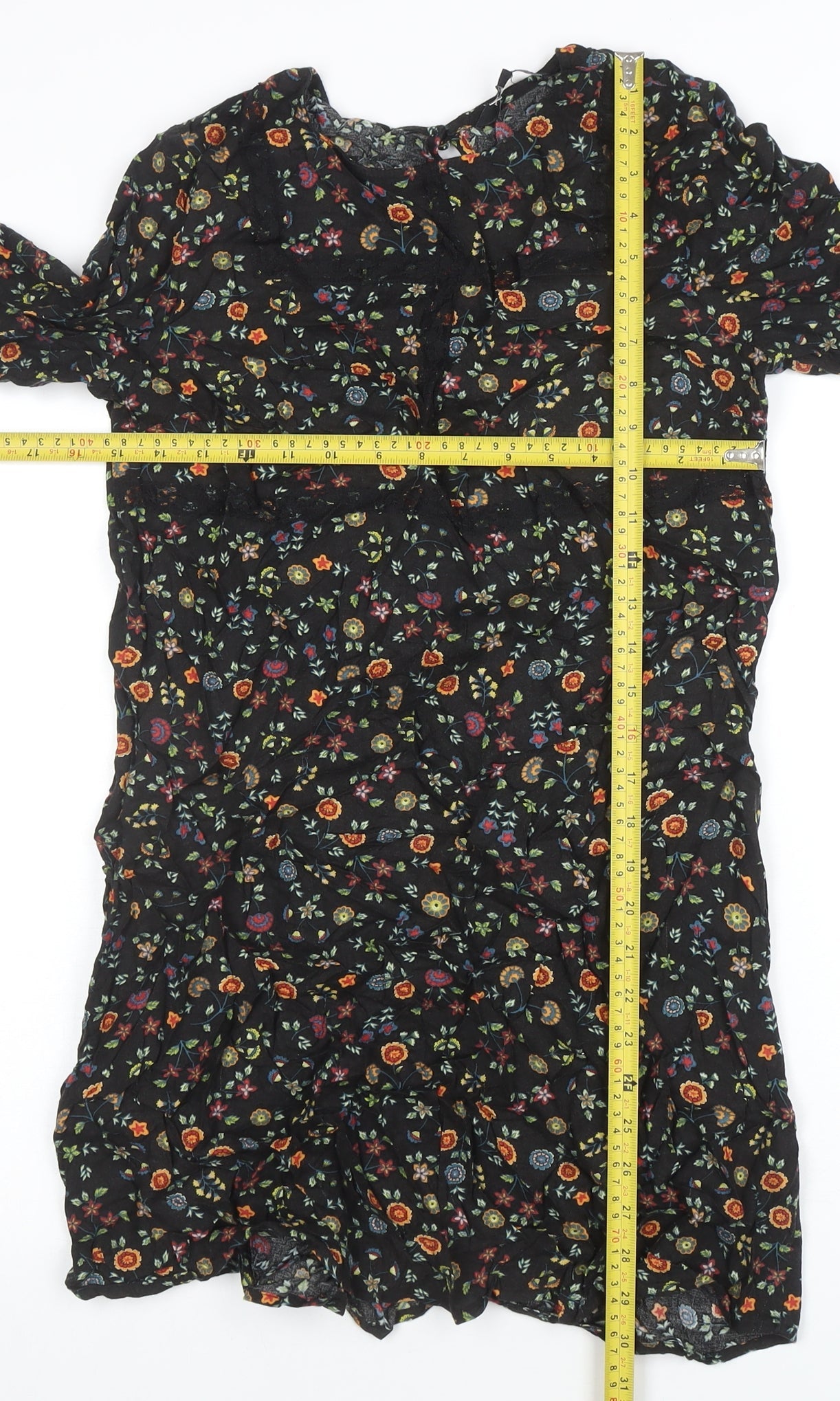 Peacocks Women's Black Floral A-Line Short Dress Size 10