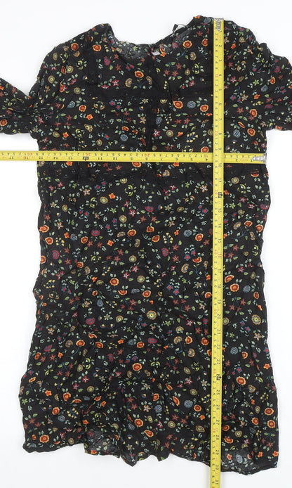Peacocks Women's Black Floral A-Line Short Dress Size 10