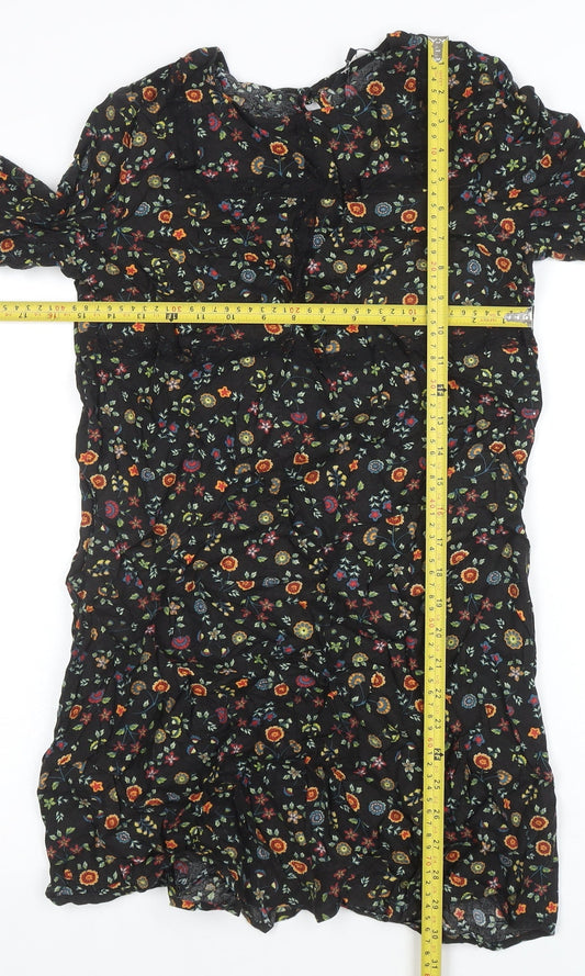 Peacocks Women's Black Floral A-Line Short Dress Size 10