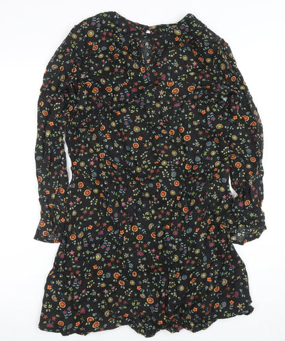 Peacocks Women's Black Floral A-Line Short Dress Size 10