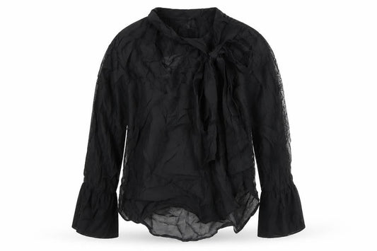 H&M Women's Black Chiffon Bow Blouse Size S Long Sleeve Wrap Style