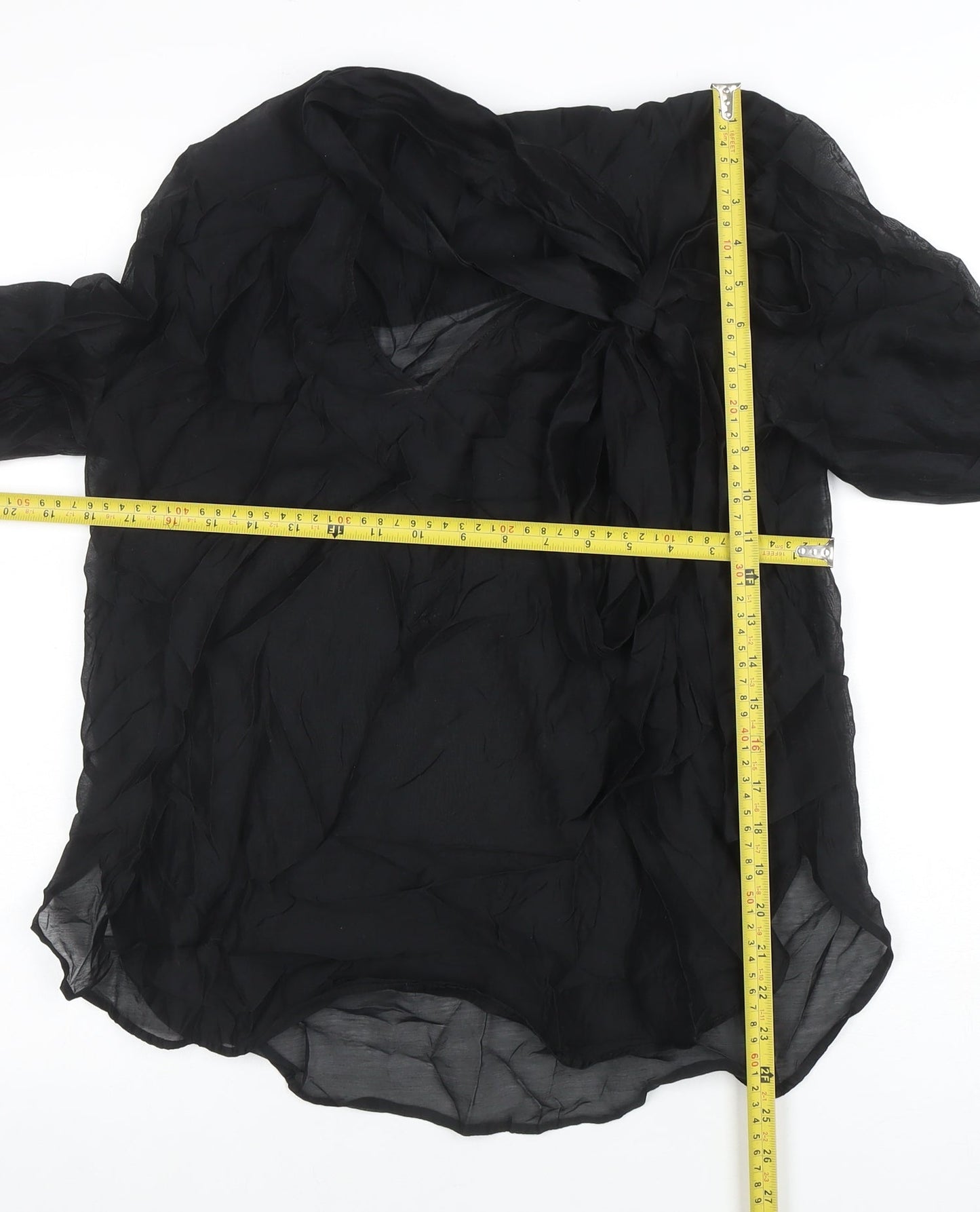 H&M Women's Black Chiffon Bow Blouse Size S Long Sleeve Wrap Style