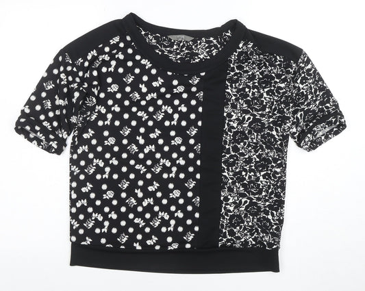 Next Women's Black Floral Polka Dot Short Sleeve T-Shirt Size 8