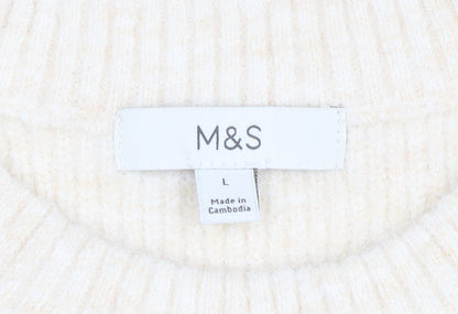 Marks and Spencer Women’s Ivory Striped Wool Blend Pullover Jumper L