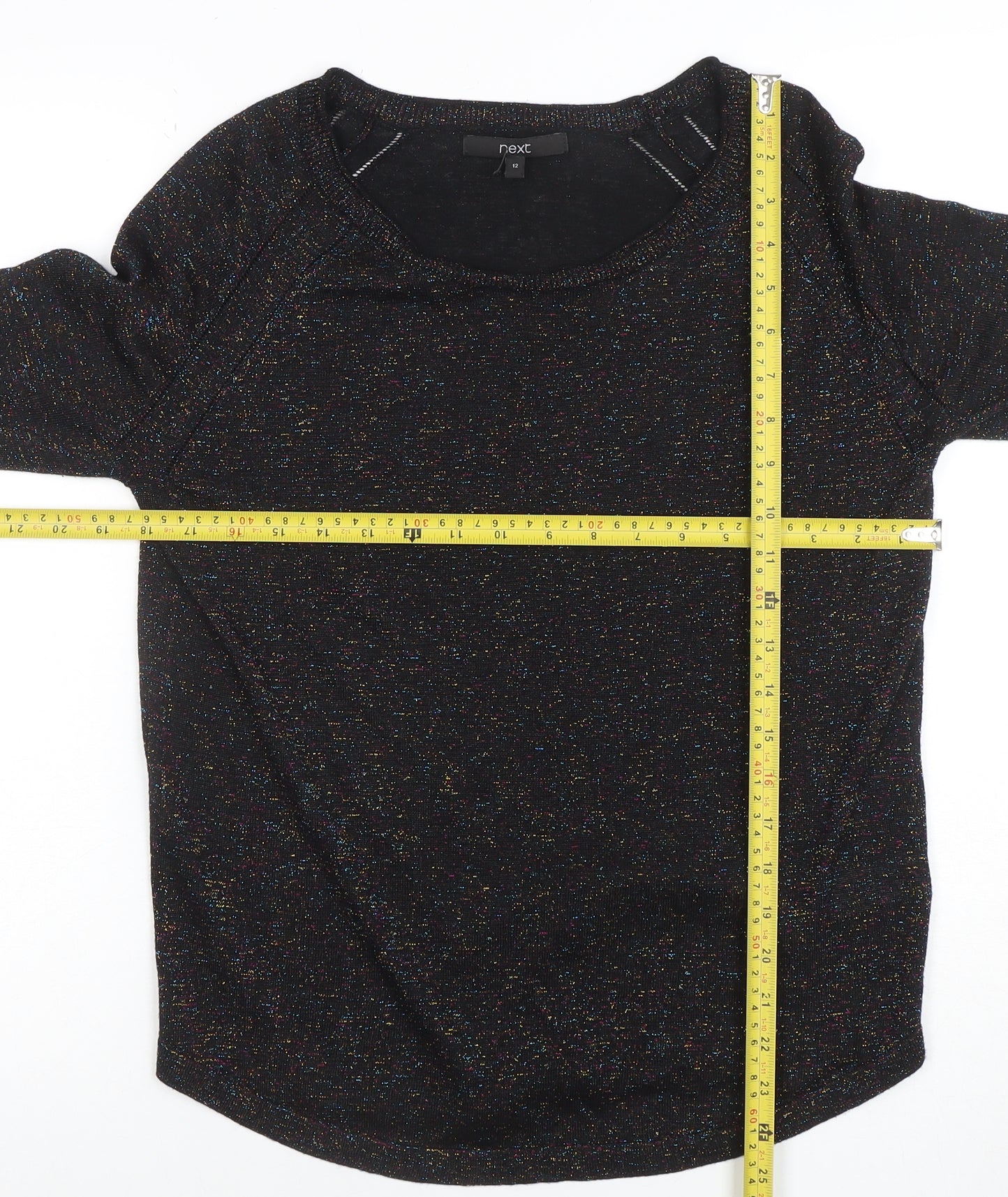 Next Women’s Black Metallic Knit Crew Neck Jumper Size 12
