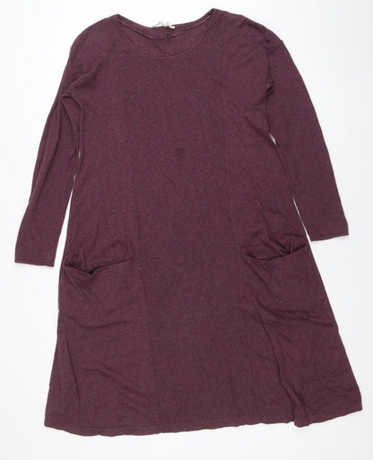Seasalt Women Purple Size 8 A-Line Knit Cotton Wool Dress