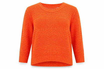 H&M Women’s Orange Open-Knit 3/4 Sleeve Pullover Jumper XS