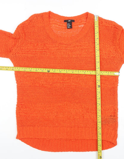 H&M Women’s Orange Open-Knit 3/4 Sleeve Pullover Jumper XS