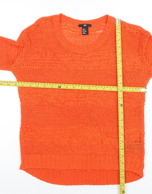 H&M Women’s Orange Open-Knit 3/4 Sleeve Pullover Jumper XS
