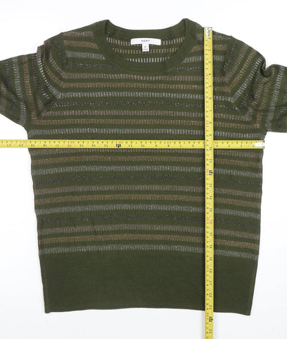 Next Womens Green Striped Metallic Pullover Jumper Size 14