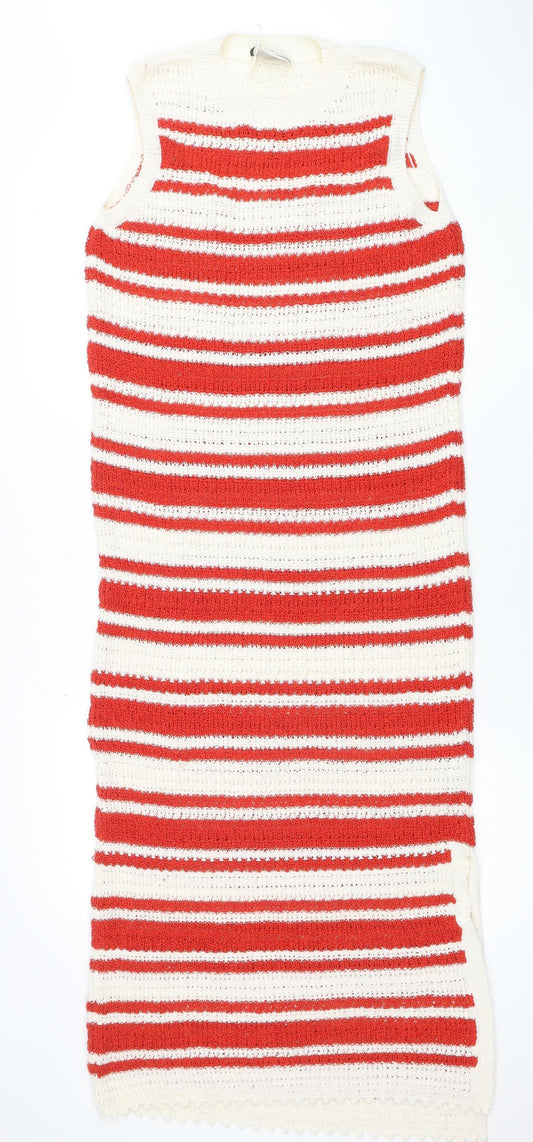 Marks and Spencer Women Red & White Striped Knit Jumper Dress M