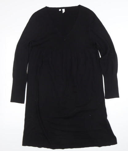 Untold Women’s Black Knit Cotton Wool V-Neck Long Sleeve Sweater Dress M