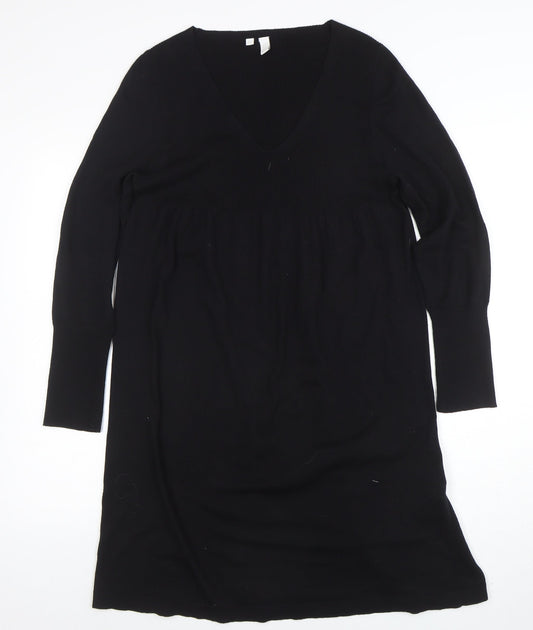 Untold Women’s Black Knit Cotton Wool V-Neck Long Sleeve Sweater Dress M