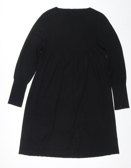Untold Women’s Black Knit Cotton Wool V-Neck Long Sleeve Sweater Dress M