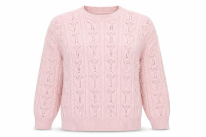 Marks and Spencer Women Pink Cable Knit Crew Neck Jumper Medium