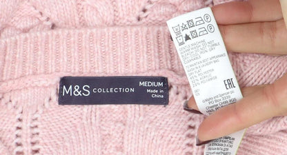 Marks and Spencer Women Pink Cable Knit Crew Neck Jumper Medium