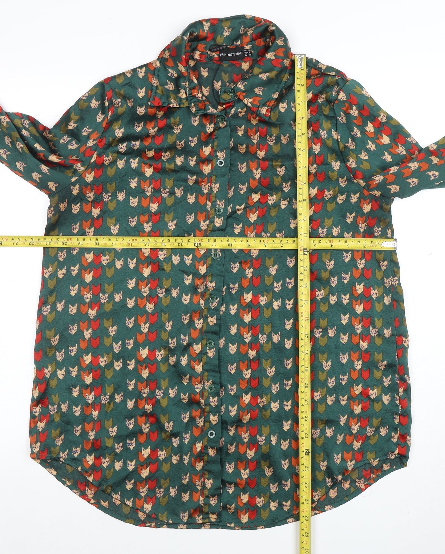 Womens UK Size 10 PRETTYLITTLETHING Green Classic Button-Up