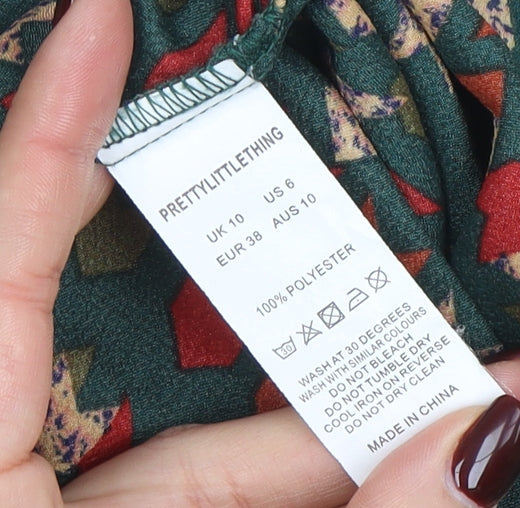 Womens UK Size 10 PRETTYLITTLETHING Green Classic Button-Up
