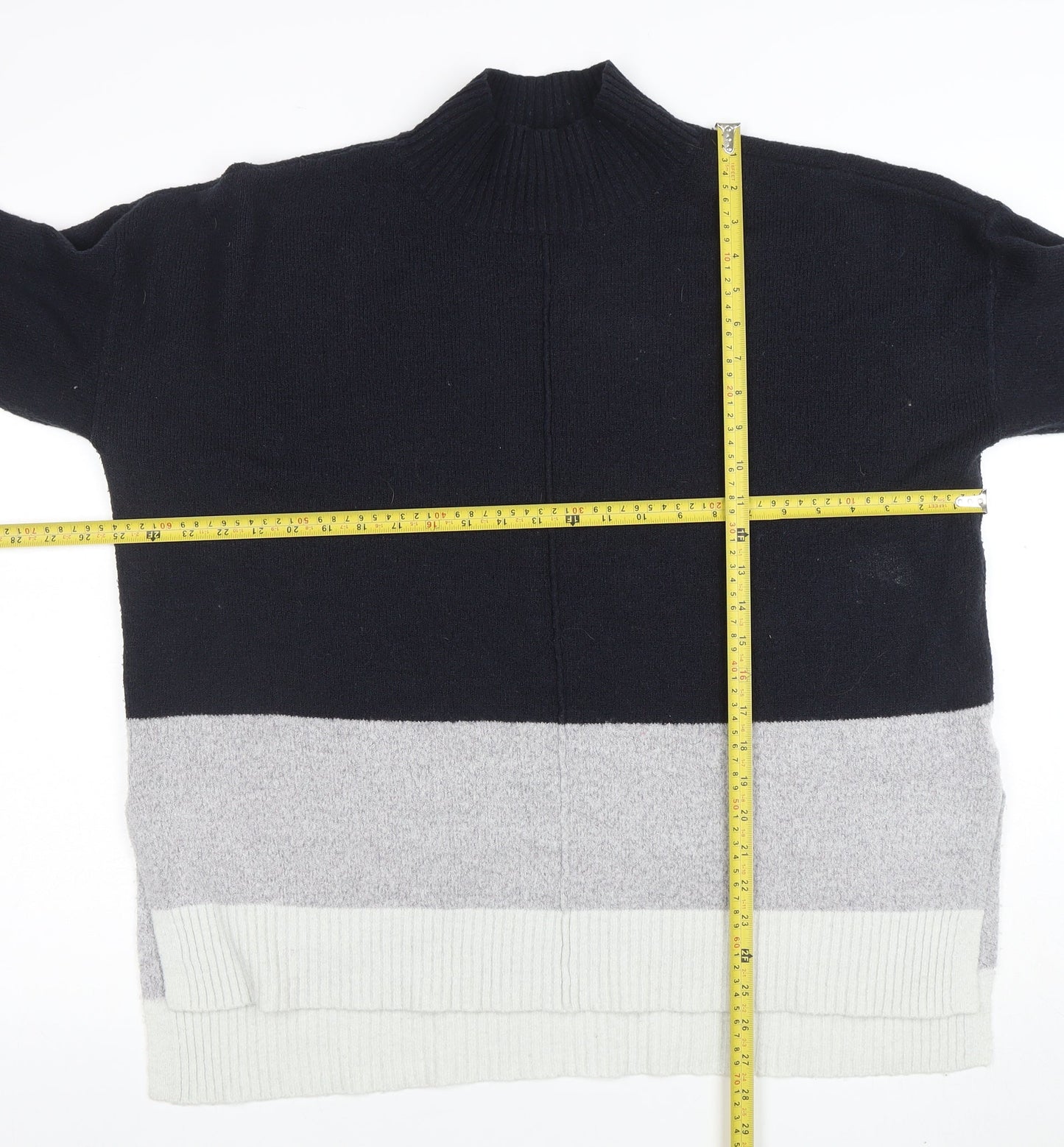 Oasis Women Black Mock Neck Colour Block Knit Jumper Size 16