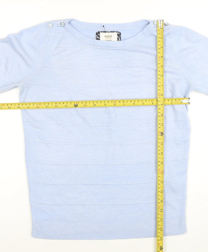 Maine New England Women's Blue Cotton Boat Neck Jumper Size 12